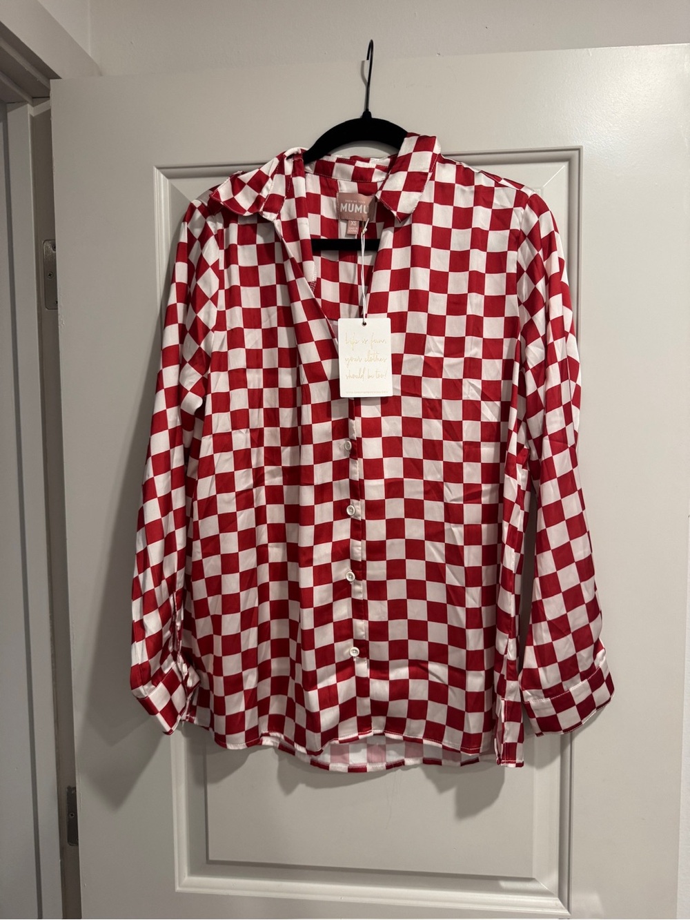 Show Me Your MuMu Red and White Checkered Button-Down Shirt